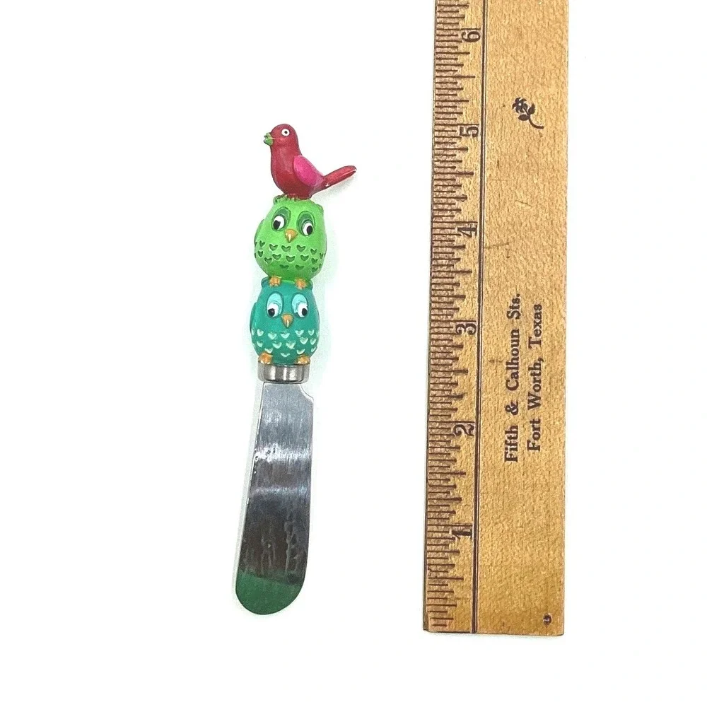 Set of 2 Cute Owl Cheese Spreaders Butter Knives Stainless Handles Colorful Bird